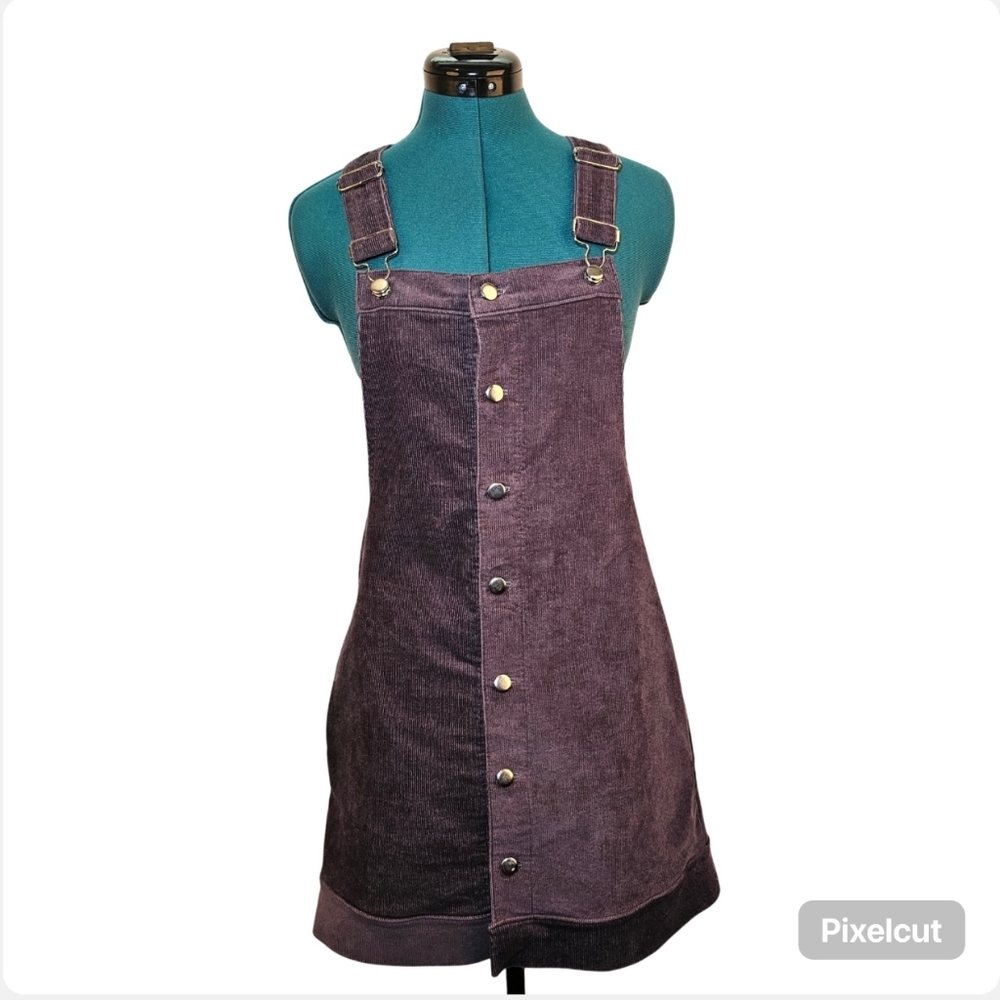 Custom handmade grey corduroy front buttoned overalls midi skirt size 2 US.